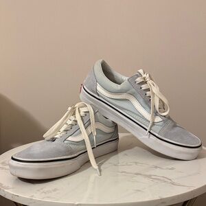 Vans Women’s Old Skool Baby Blue and White Canvas Sneakers